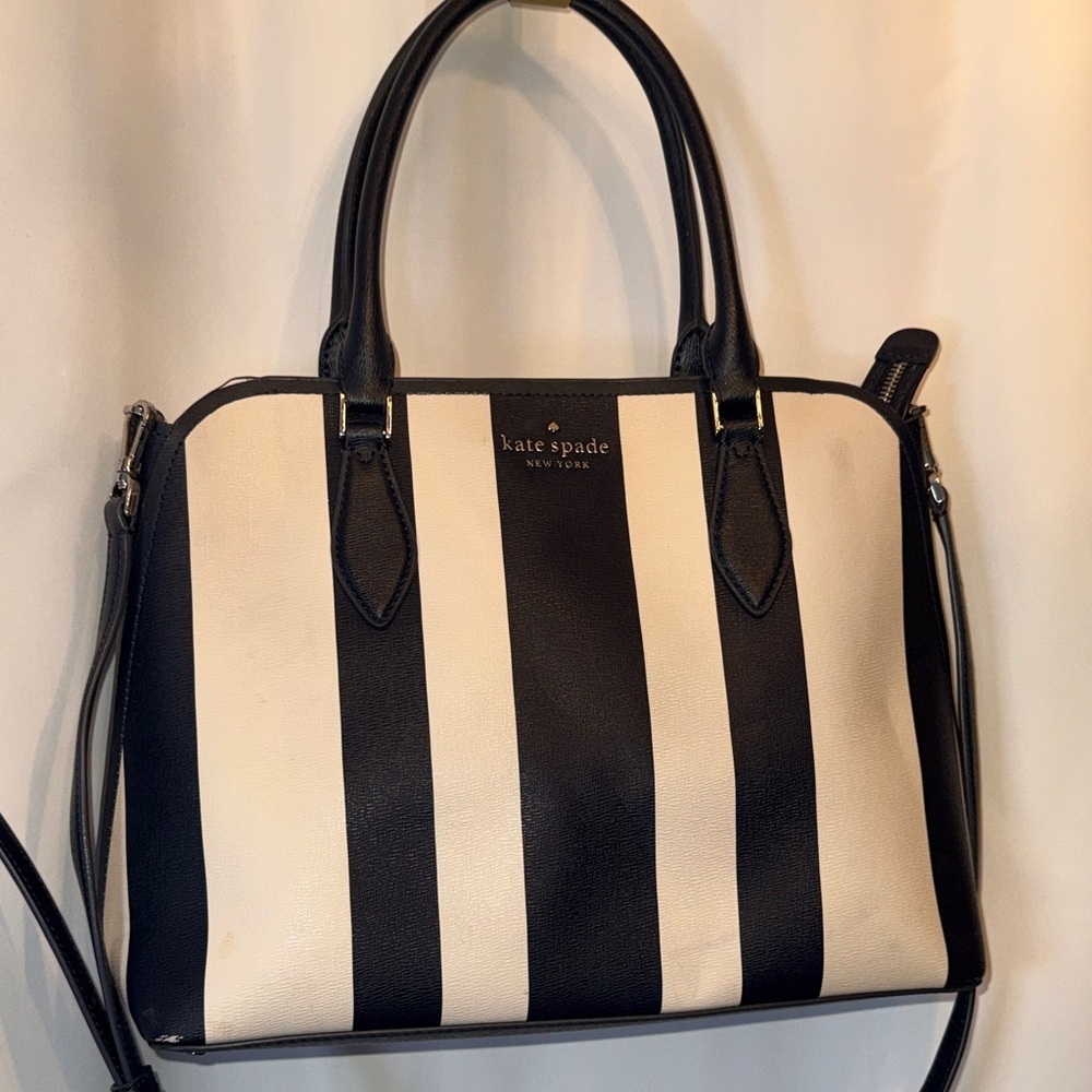 Kate Spade navy and White Striped Satchel